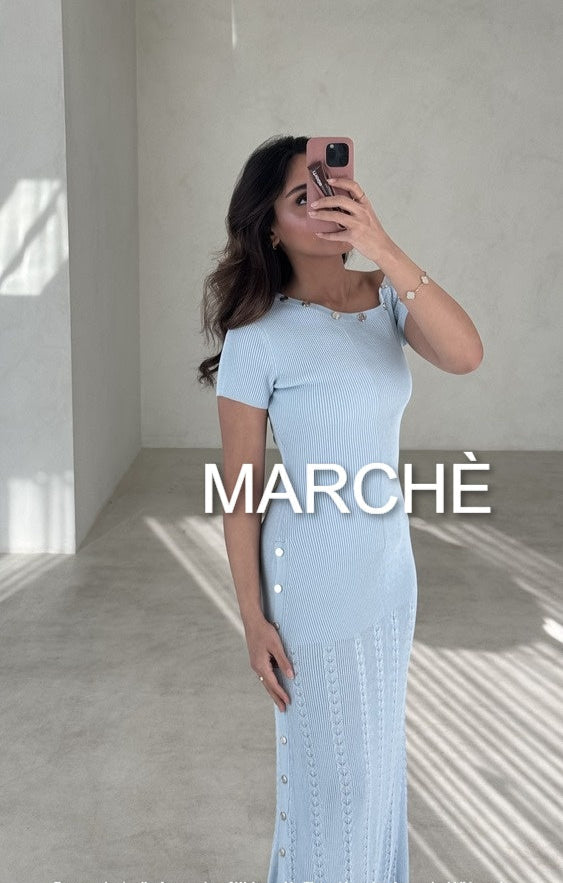 METALLIC BUTTON KNIT DRESS