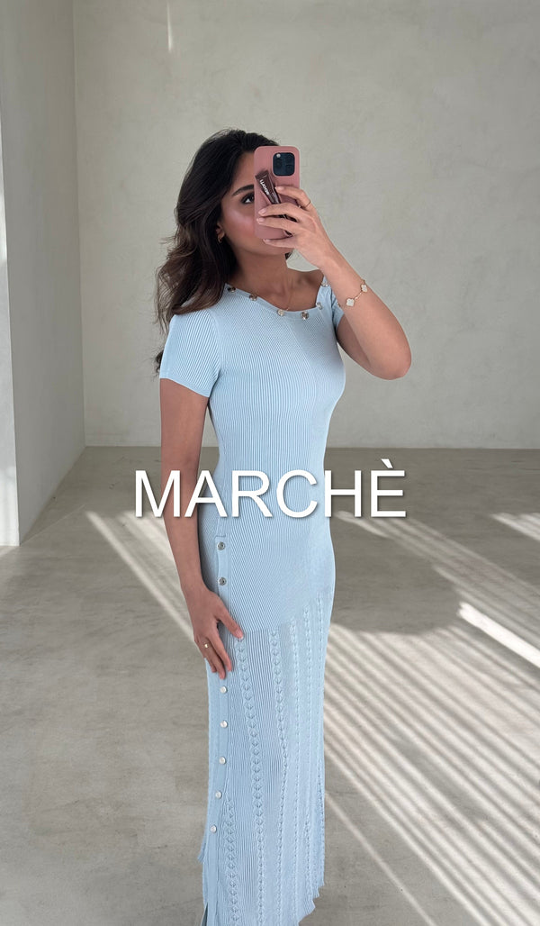 METALLIC BUTTON KNIT DRESS