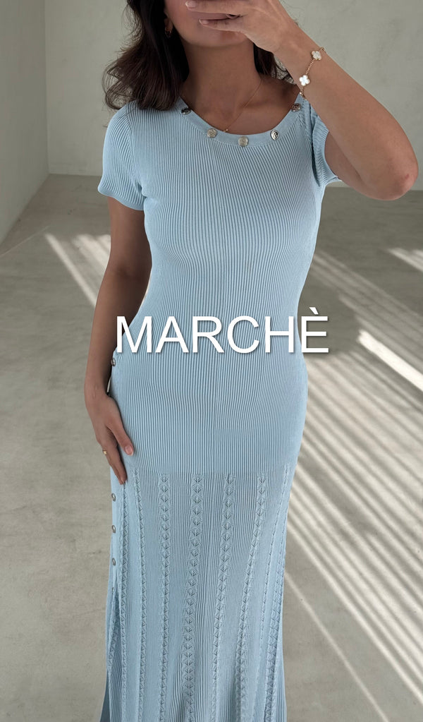 METALLIC BUTTON KNIT DRESS