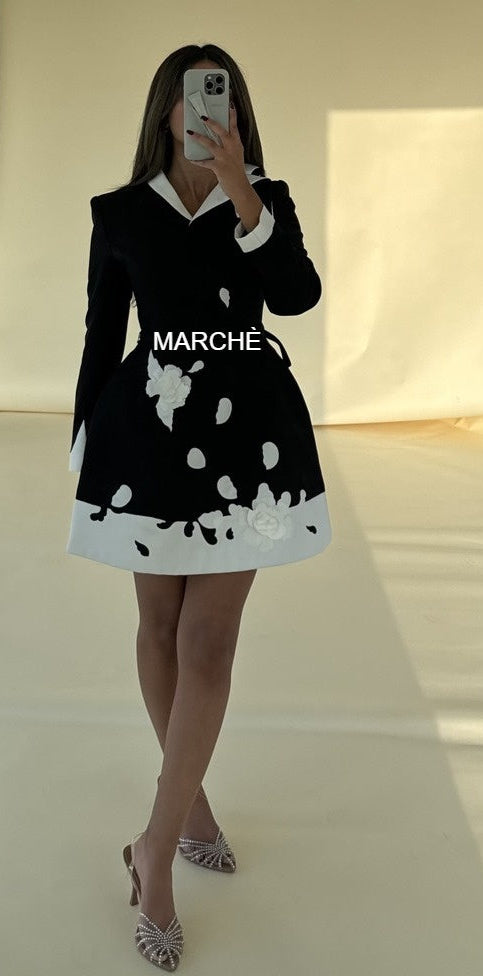 Lapel 3D Flower Fashion Dress