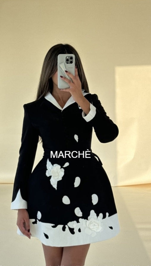 Lapel 3D Flower Fashion Dress