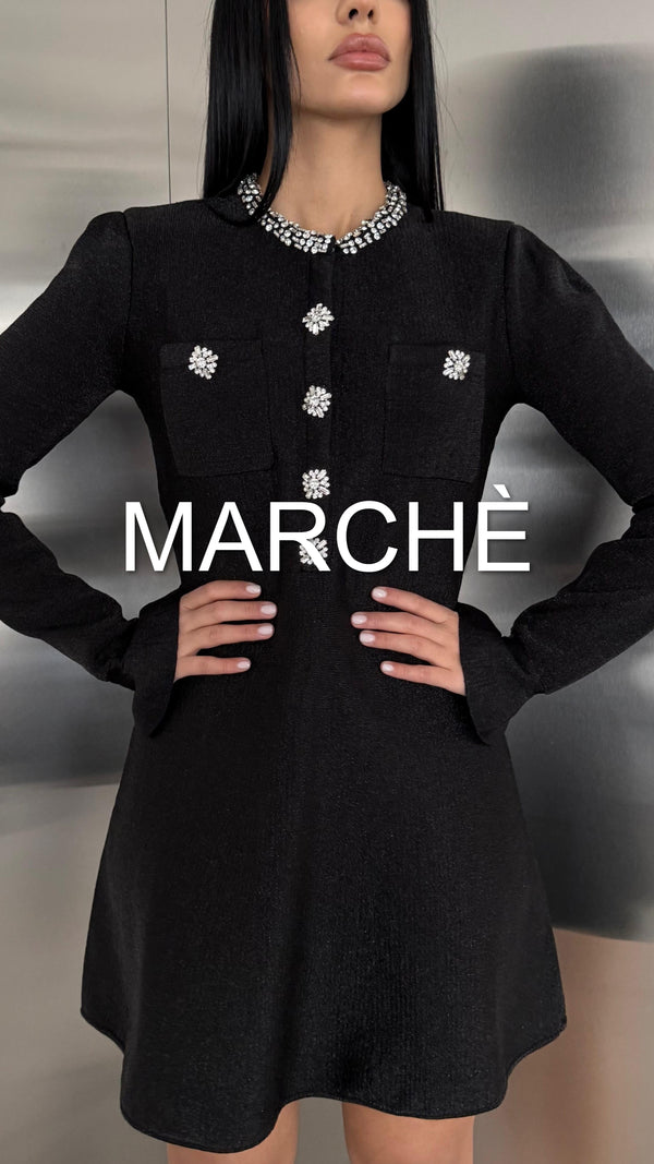 Neckline Rhinestone Flared