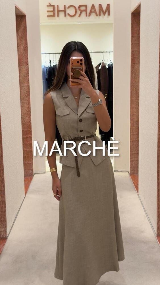 TIE WAIST SLIMMING VEST+SKIRT