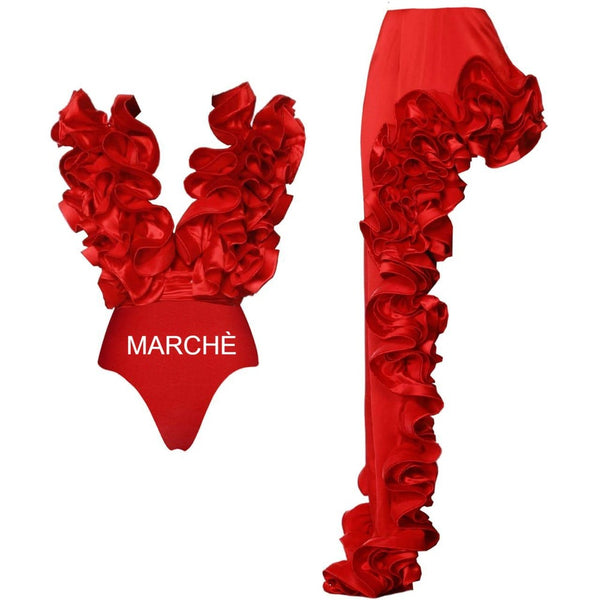 Swimsuit And Skirt  Red 3D Flower One