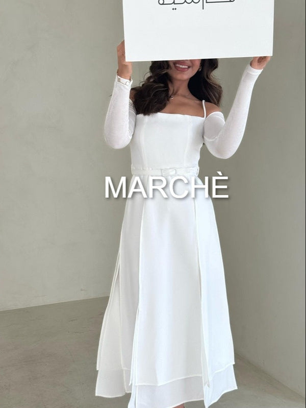STRAPLESS SHOULDER MIDI DRESS