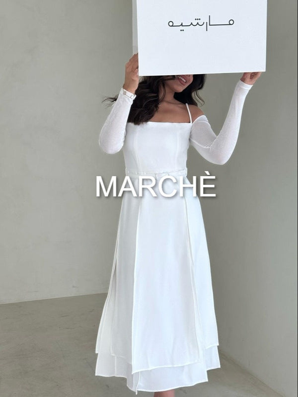 STRAPLESS SHOULDER MIDI DRESS