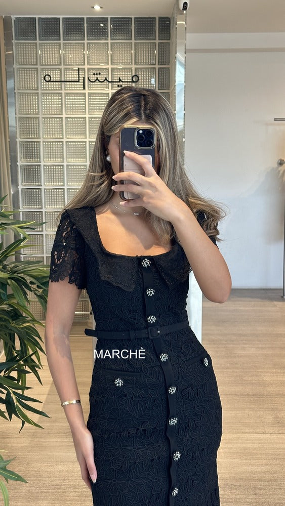 ELEGANT FLOWER EMBROIDERY LACE PROM DRESS