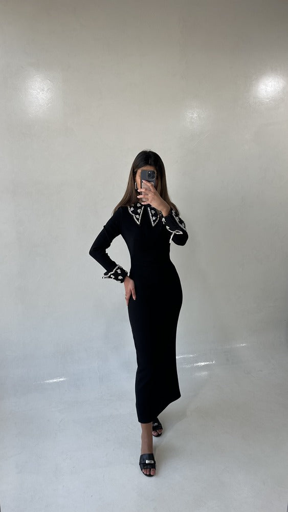 RHINESTONE COLLAR LONG DRESS