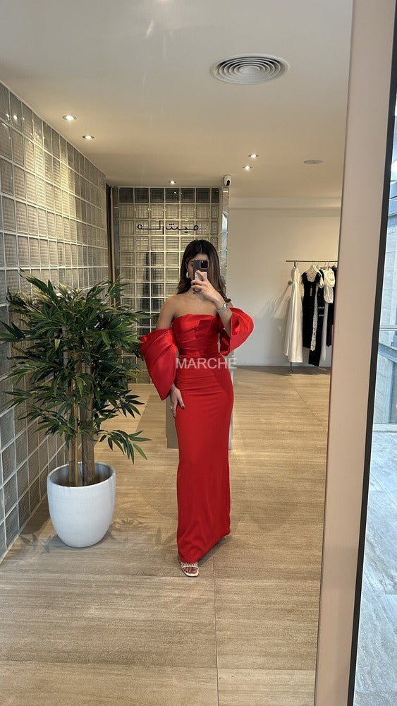 Strapless Patchwork Pleated Sleeve High Waist Women