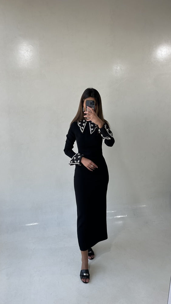 RHINESTONE COLLAR LONG DRESS