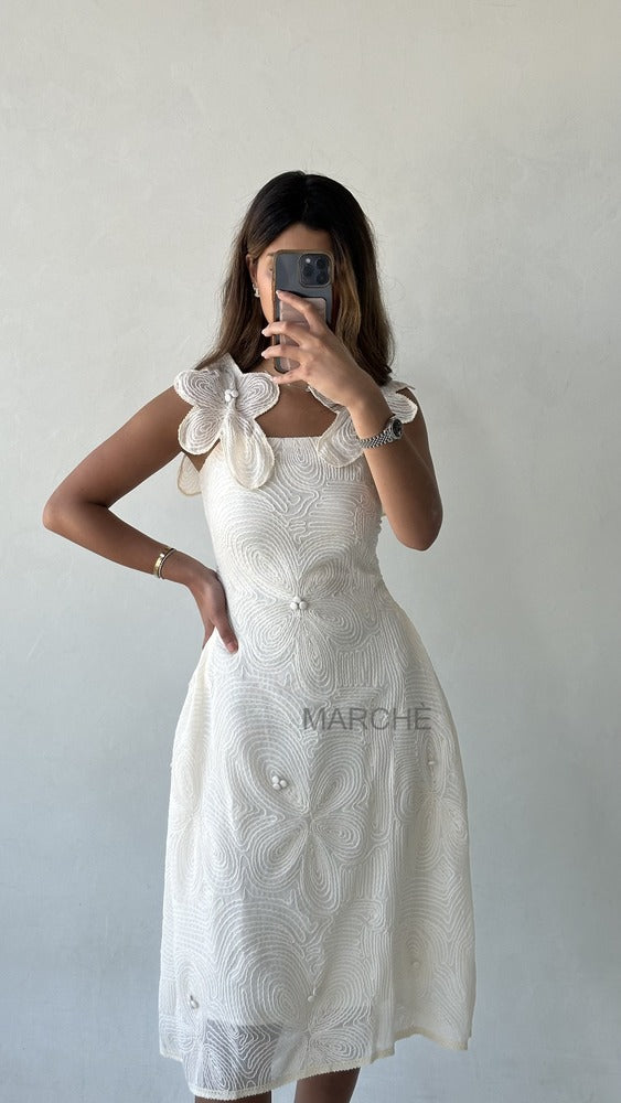 Elegant Dress Embroidery Lace Square Collar Sleeveless