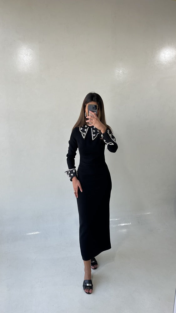 RHINESTONE COLLAR LONG DRESS