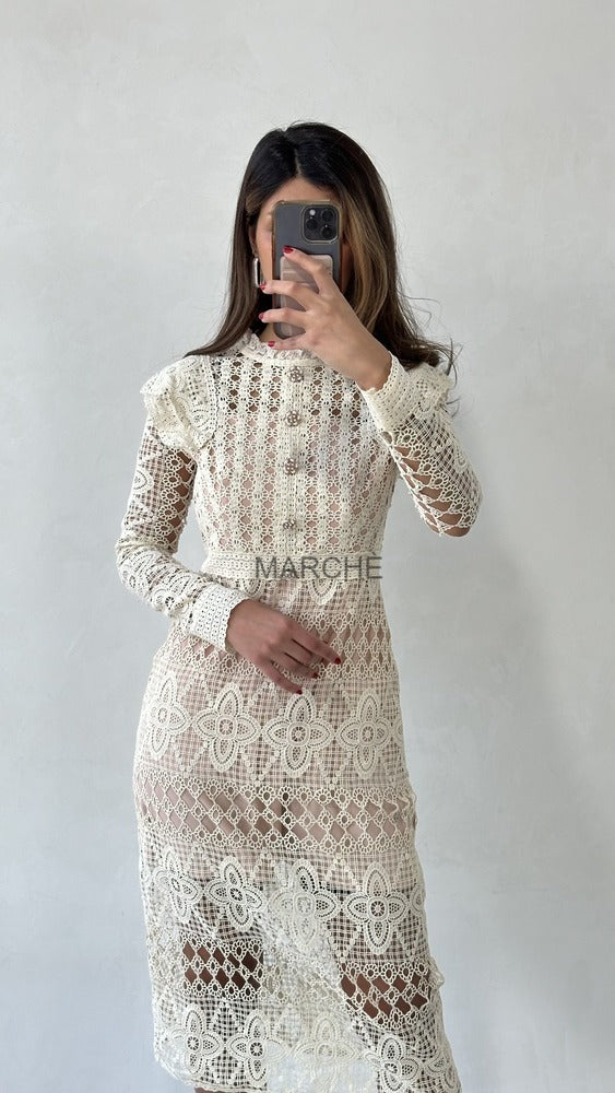 Embroidery Dress Lace Hollow Out Flowers Pearls