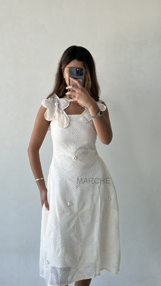 Elegant Dress Embroidery Lace Square Collar Sleeveless