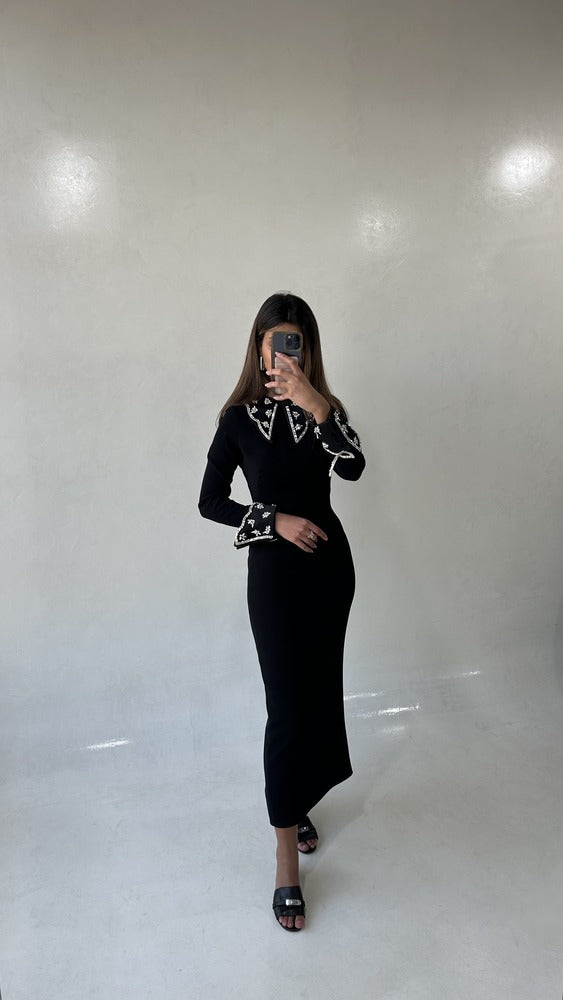 RHINESTONE COLLAR LONG DRESS