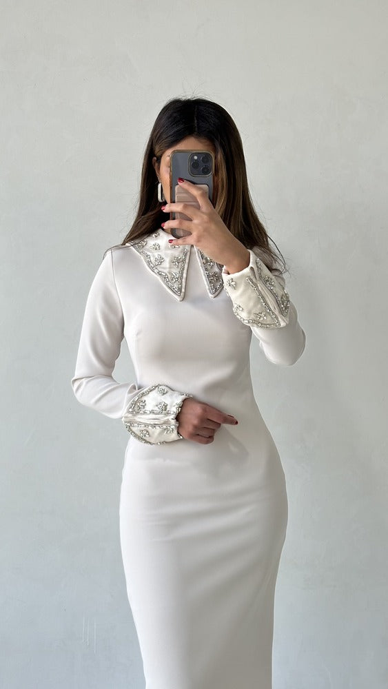 RHINESTONE COLLAR LONG DRESS