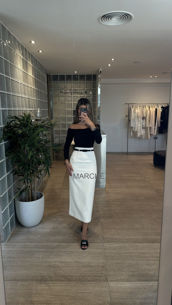 2PCS Set Off Shoulder Fitted Blouse With Highwaist Maxi Skirt