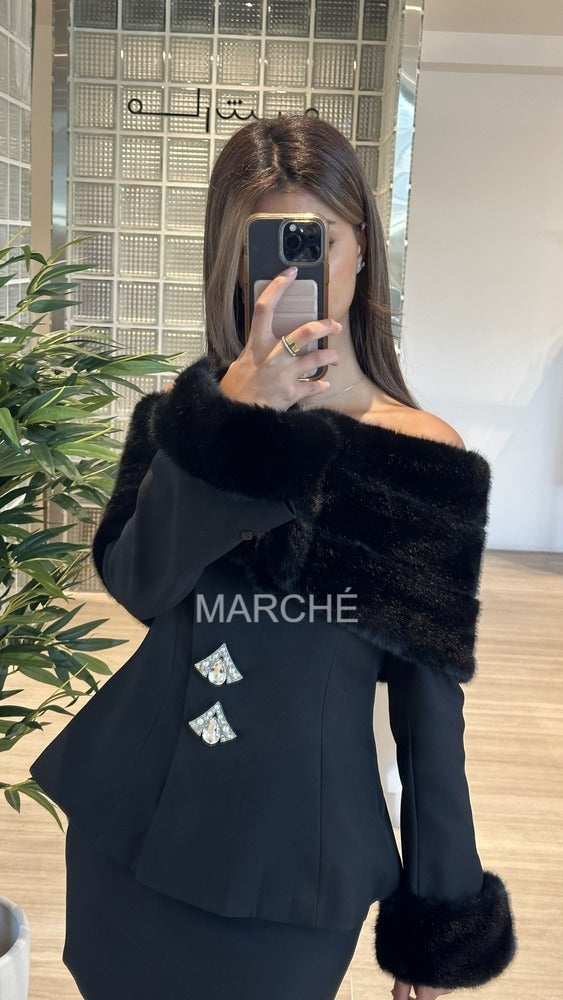 2 Pcs Set Slash Neck Rhinestone Skirt Suit