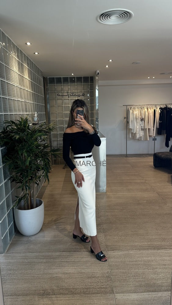 2PCS Set Off Shoulder Fitted Blouse With Highwaist Maxi Skirt