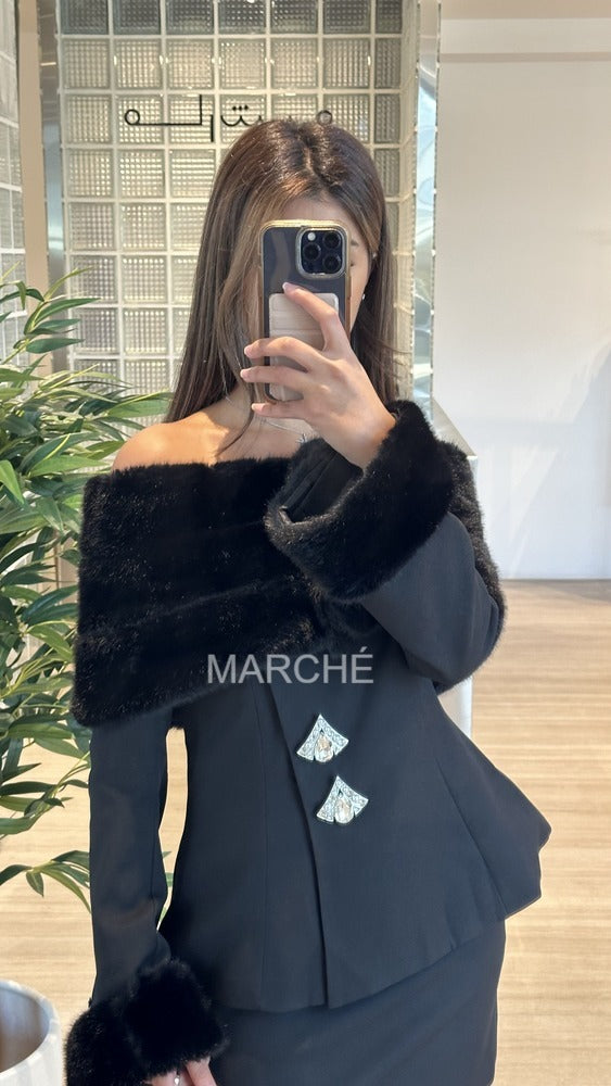 2 Pcs Set Slash Neck Rhinestone Skirt Suit