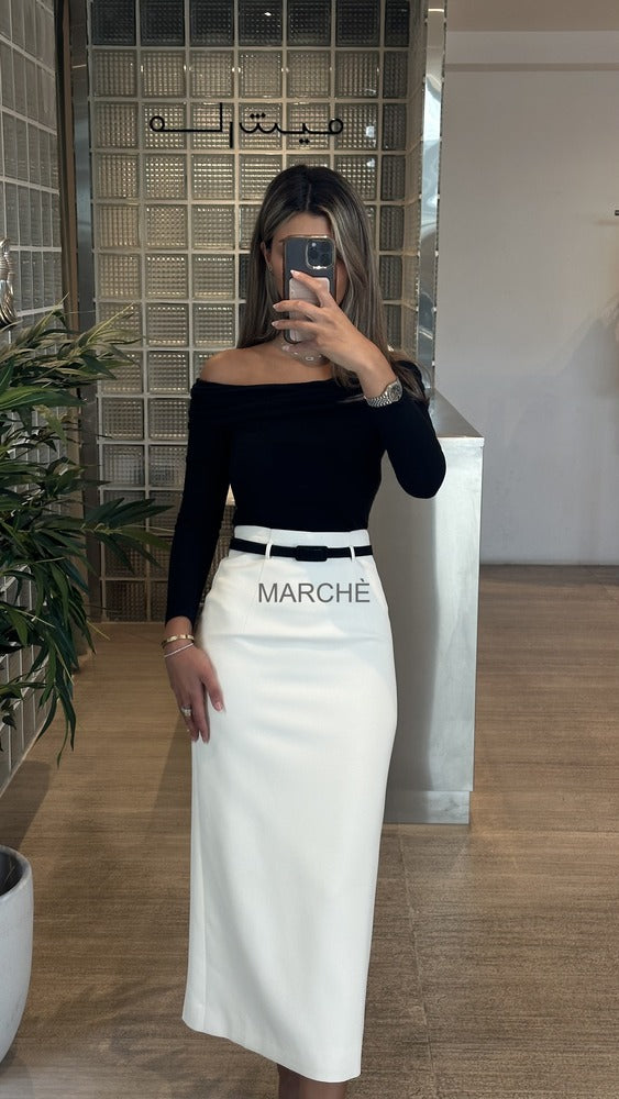 2PCS Set Off Shoulder Fitted Blouse With Highwaist Maxi Skirt