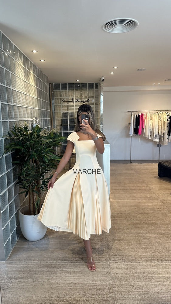 SOLID COLOR SHIRRING PATCHWORK SQUARE COLLAR LONG DRESS