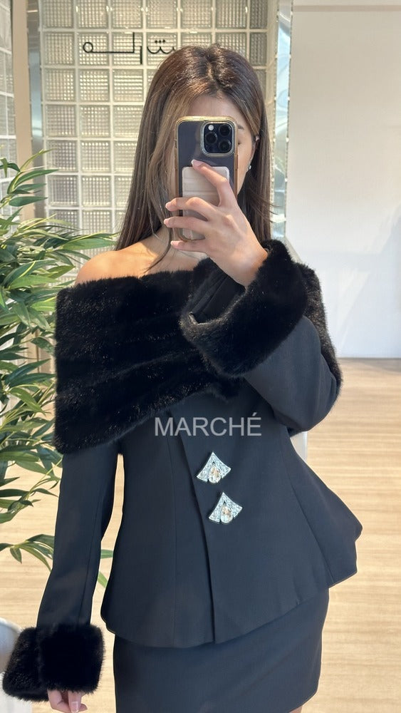 2 Pcs Set Slash Neck Rhinestone Skirt Suit