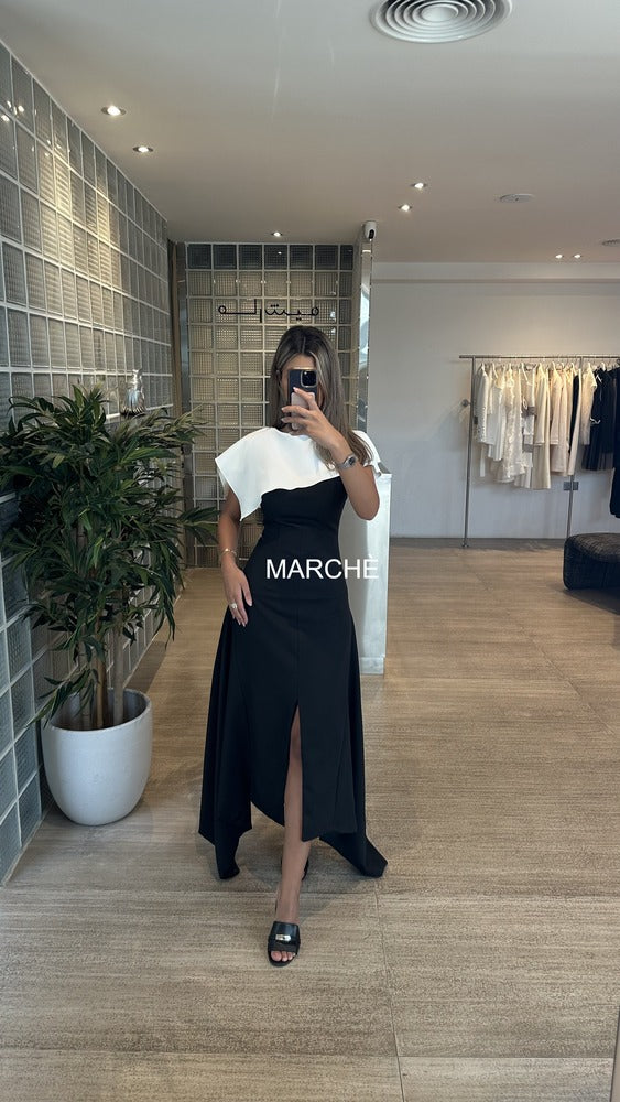 Black Boat Neck Mermaid Midi Dress