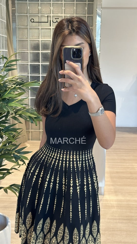 Black Jacquard High-end Bandage Dress