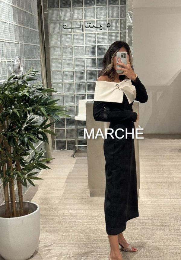 2PCS SET OFFSHOULDER KNIT FABRIC TOP WITH POCKET MAXI SKIRT