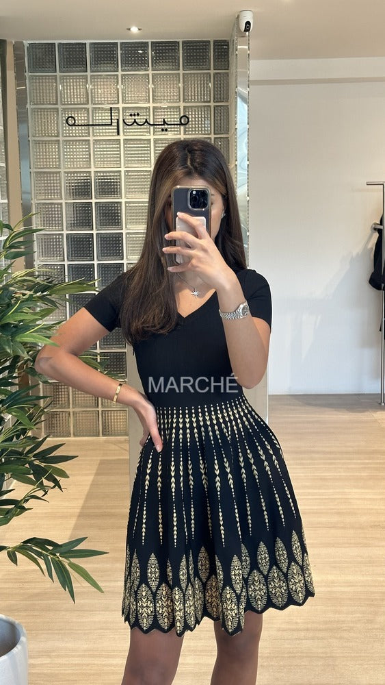 Black Jacquard High-end Bandage Dress