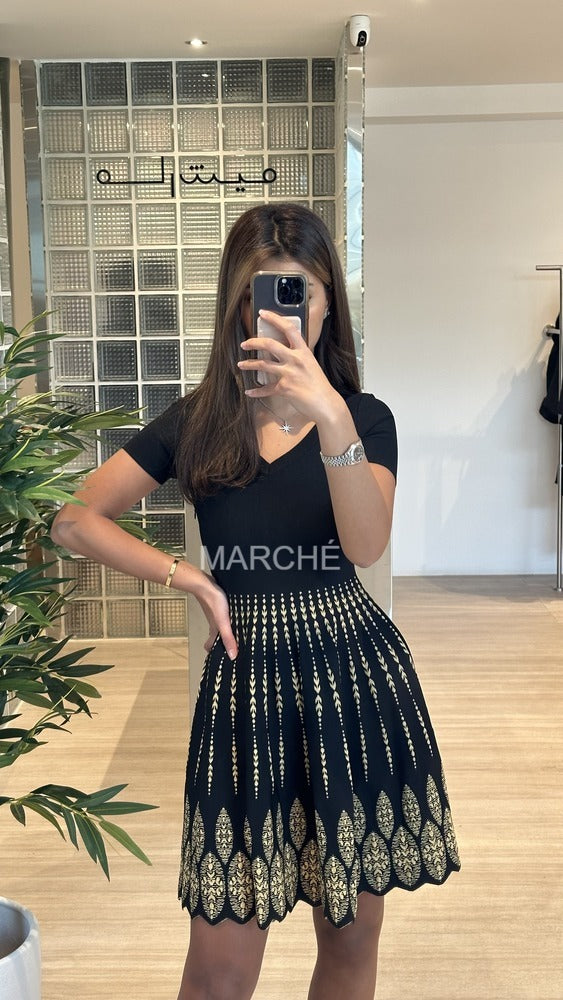 Black Jacquard High-end Bandage Dress