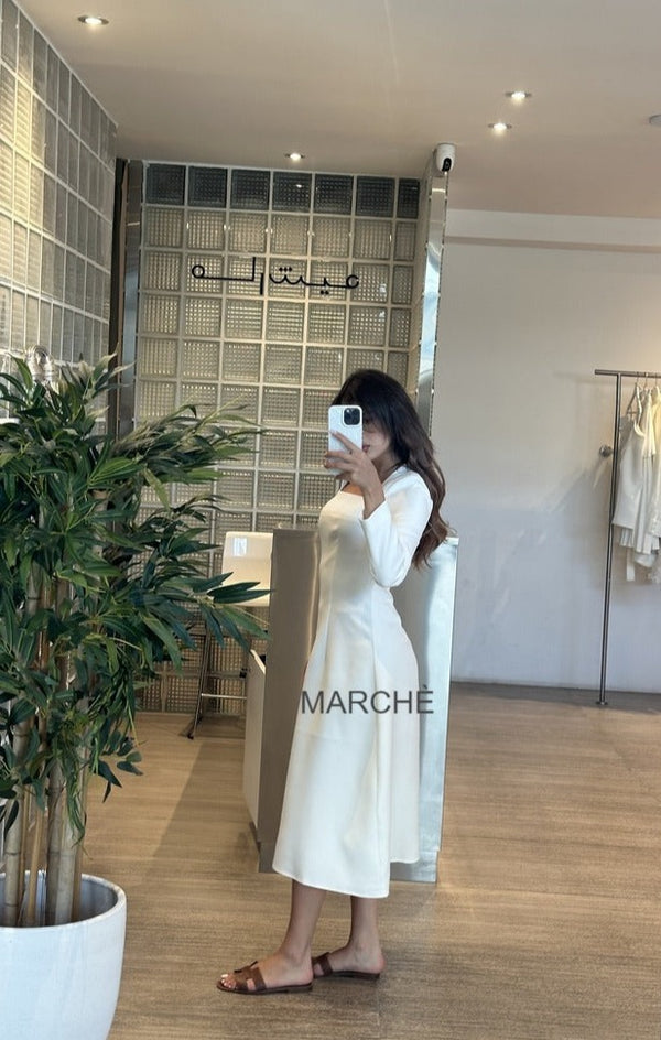 SQUARE COLLAR HIGH WAIST LONG SLEEVE ELEGANT DRESS