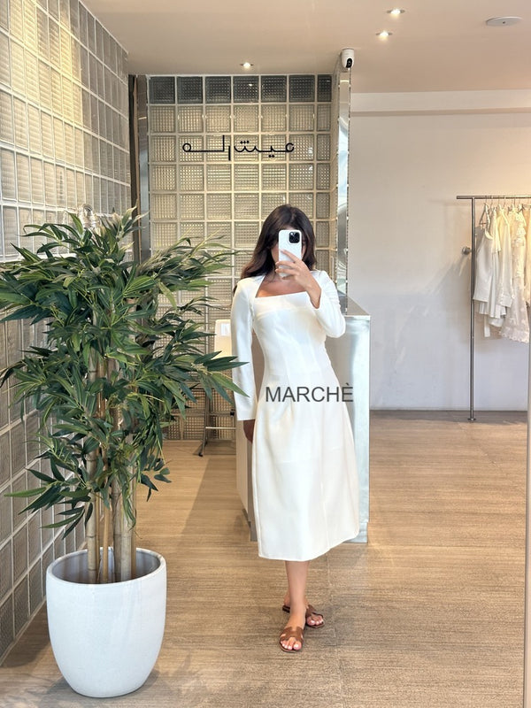 SQUARE COLLAR HIGH WAIST LONG SLEEVE ELEGANT DRESS