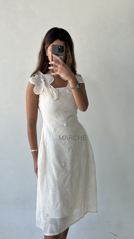 Elegant Dress Embroidery Lace Square Collar Sleeveless