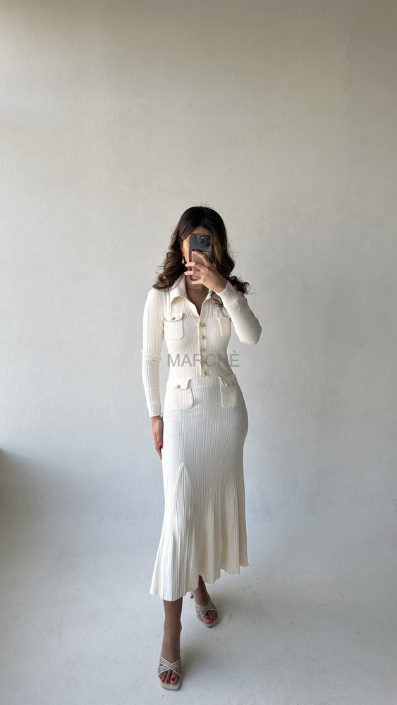 White Knitted Long Dresses