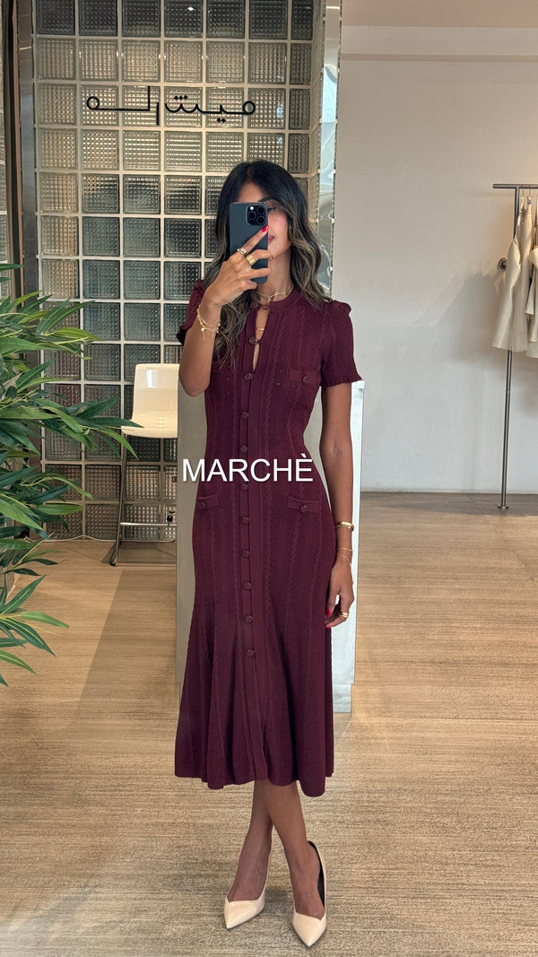 O-NECK KNIT THREAD SHORT SLEEVE MID-LENGTH DRESS