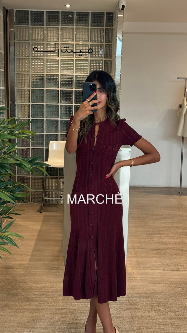 O-NECK KNIT THREAD SHORT SLEEVE MID-LENGTH DRESS