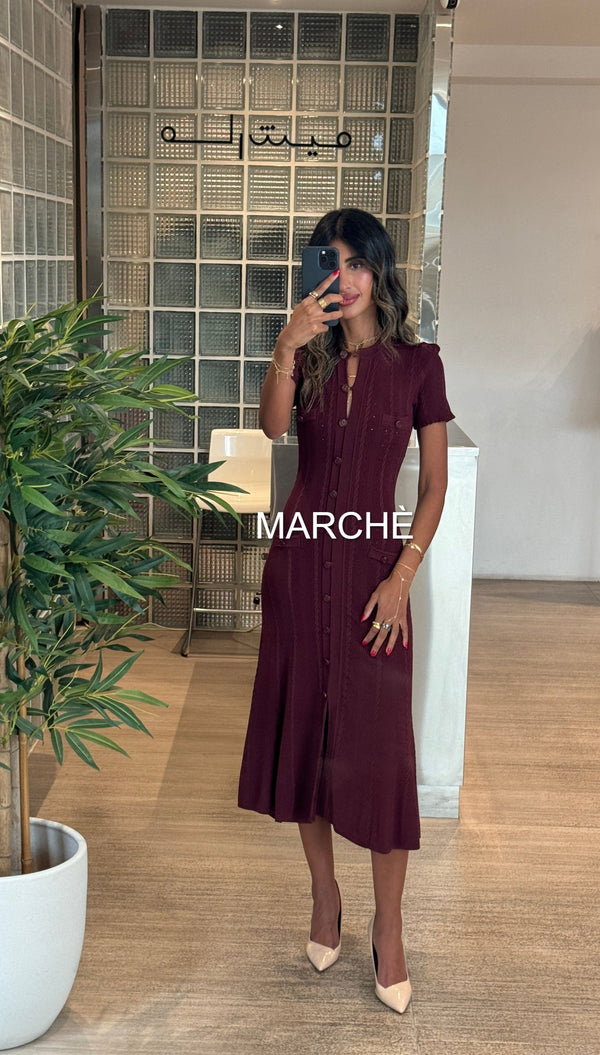 O-NECK KNIT THREAD SHORT SLEEVE MID-LENGTH DRESS