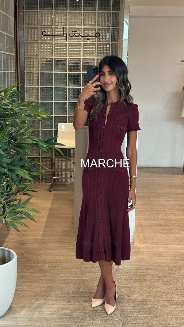 O-NECK KNIT THREAD SHORT SLEEVE MID-LENGTH DRESS