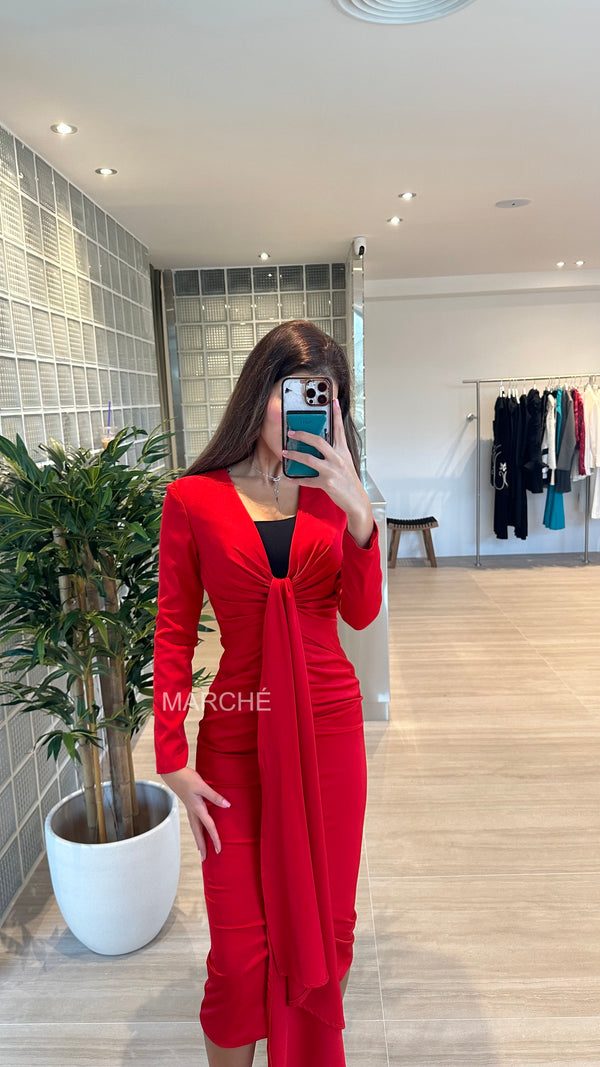 Midi Dress New V Neck Long Sleeve