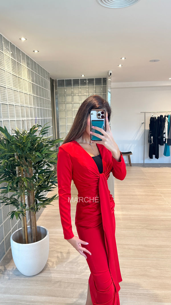 Midi Dress New V Neck Long Sleeve