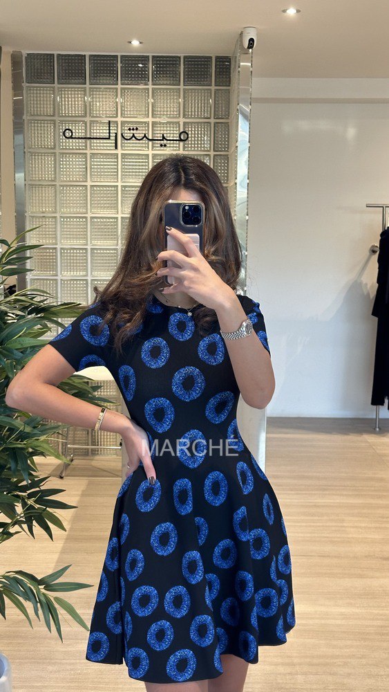 Women's Blue Short Sleeve Jacquard High-end