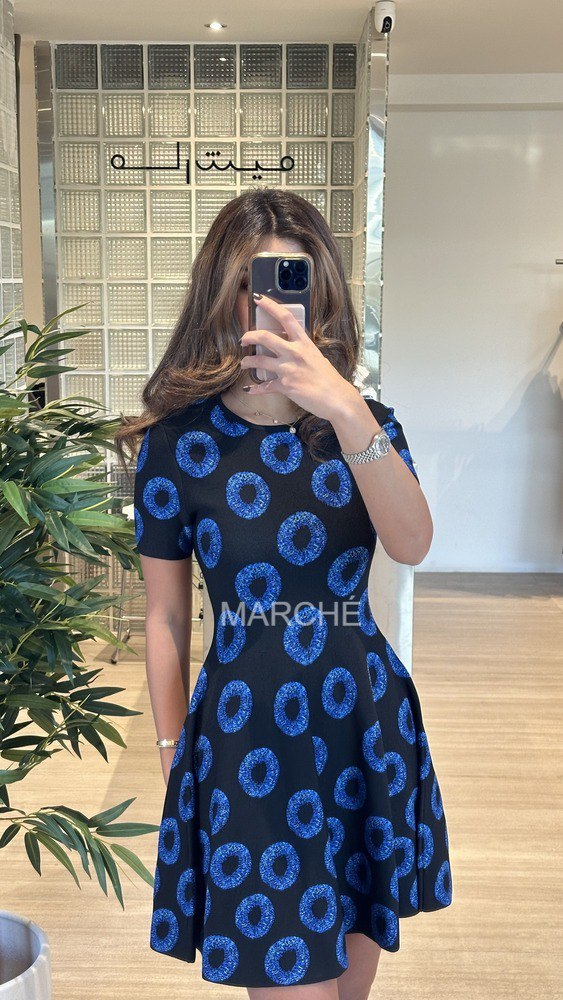 Women's Blue Short Sleeve Jacquard High-end