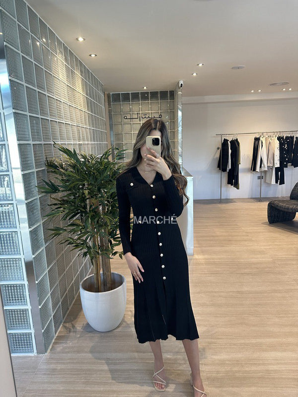 Single Breasted Fishtail Black Knit Dress