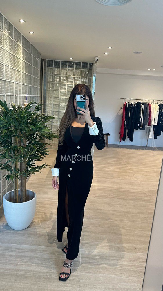 Single Breasted Fishtail Black Knit Dress